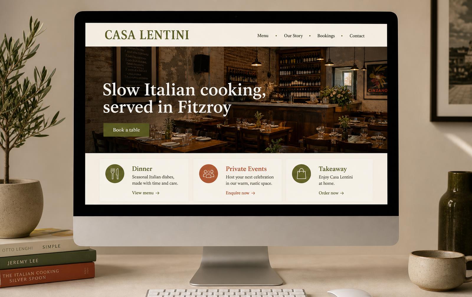 Casa Lentini website homepage shown on a desktop monitor