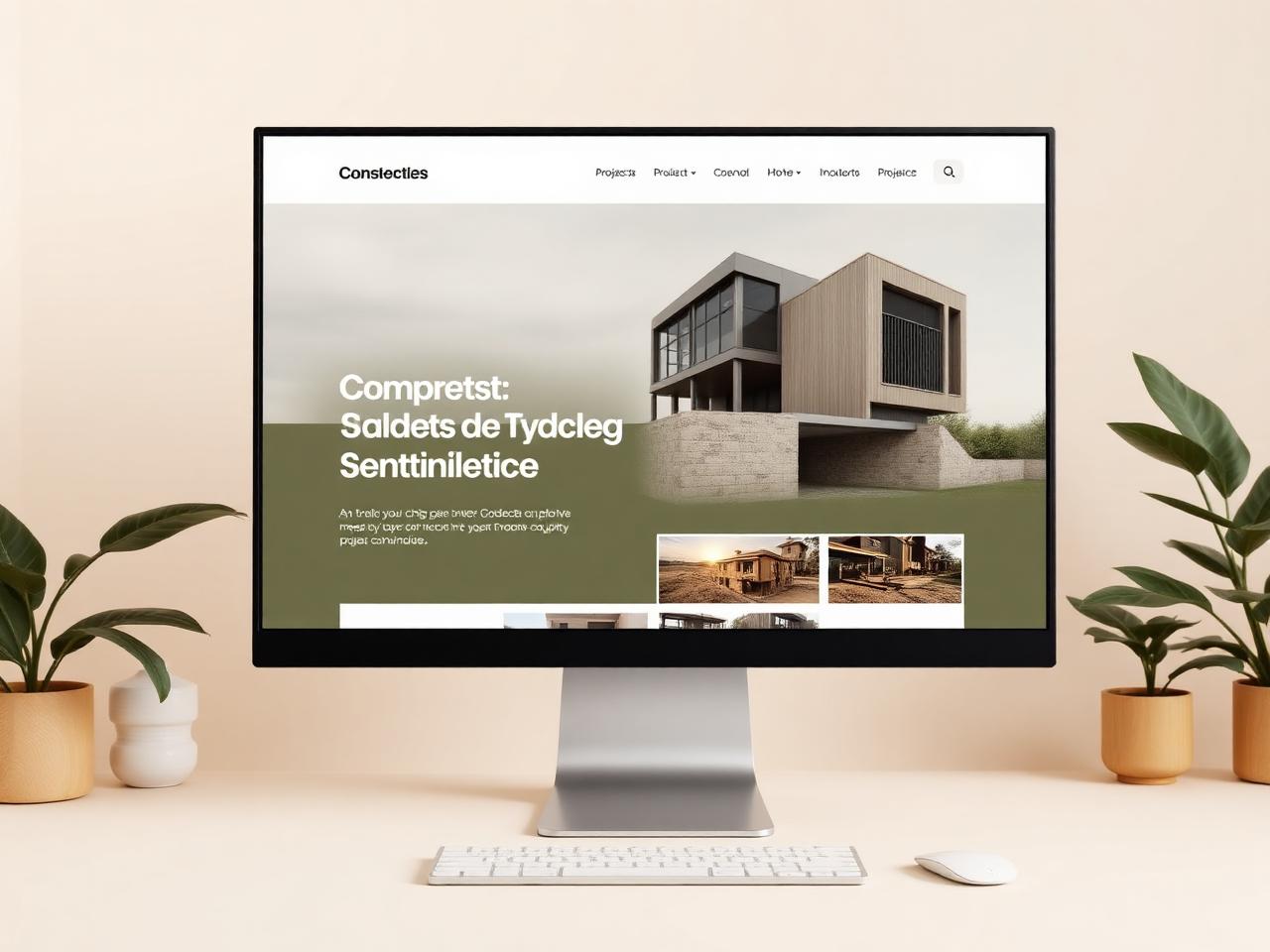 Building company website template design shown on a monitor